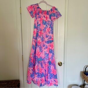LILLY PULITZER Dezi Off-The-Shoulder Maxi Dress Pink Isle Snappy Turtle